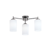 Photograph: Franklite Decima 3 Light Flush Ceiling Light In Satin Nickel Complete With Matt White Cylinder Glasses