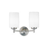 Photograph: Franklite Decima  Double Wall Light In Satin Nickel Complete WIth Matt White Cylinder Glasses