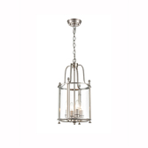 Photograph: Franklite Drayton 4 Light Contemporary Ceiling Lantern Light In Satin Nickel Complete With Clear Glass