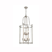 Photograph: Franklite Drayton Large 8 Light Contemporary Ceiling  Lantern Light In Satin Nickel Complete With Clear Glass