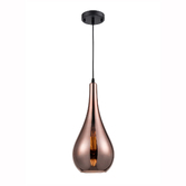 Photograph: Franklite Droplet Copper Glass Single Pendant Complete With Black Braided Suspension