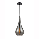 Photograph: Franklite Droplet Smoke Glass Single Pendant Complete With Black Braided Suspension