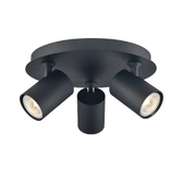 Photograph: Franklite Duet Matt Black Adjustable Round Triple Ceiling Spotlight