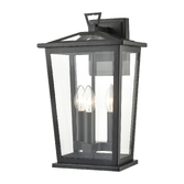 Photograph: Franklite Dusk Large Matt Black Exterior Wall Lantern Light Complete With Clear Glass Panels - IP44