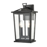 Photograph: Franklite Dusk Medium Matt Black Exterior Wall Lantern Light Complete With Clear Glass Panels - IP44