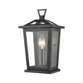 Photograph: Franklite Dusk Small Matt Black Exterior Wall Lantern Light Complete With Clear Glass Panels - IP44