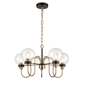 Photograph: Franklite Equinox Matt Black And Antique Brass Decorative 5 Light Chandelier Complete With Clear Glass Globe