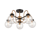 Photograph: Franklite Equinox Matt Black And Antique Brass Decorative 5 Light Semi-Flush Ceiling Light Complete With Clear Glass Globe