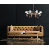 Photograph: Franklite Equinox Matt Black And Antique Brass Decorative 8 Light Chandelier Complete With Clear Glass Globe