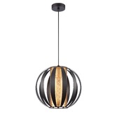 Photograph: Franklite Flare Medium Single Pendant In Matt Black With Gold Honeycomb Cylindrical Inner