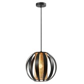 Photograph: Franklite Flare Small Single Pendant In Matt Black With Gold Honeycomb Cylindrical Inner