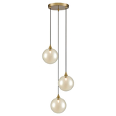 Photograph: Franklite Galaxy 3 Light Aged Brass Finish Cluster Pendant Complete With Round Amber Glasses