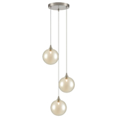 Photograph: Franklite Galaxy 3 Light Satin Nickel Finish Cluster Pendant Complete With Round Amber Glasses