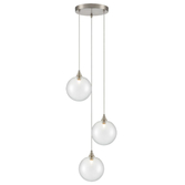 Photograph: Franklite Galaxy 3 Light Satin Nickel Finish Cluster Pendant Complete With Round Clear Glasses