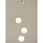 Photograph: Franklite Galaxy 3 Light Satin Nickel Finish Cluster Pendant Complete With Round Matt Opal Glasses