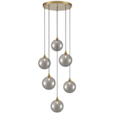 Photograph: Franklite Galaxy 6 Light Aged Brass Finish Cluster Pendant Complete With Round Smoked Glasses