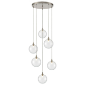 Photograph: Franklite Galaxy 6 Light Satin Nickel Finish Cluster Pendant Complete With Round Clear Glasses