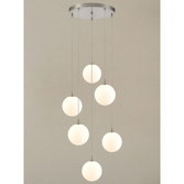 Photograph: Franklite Galaxy 6 Light Satin Nickel Finish Cluster Pendant Complete With Round Matt Opal Glasses