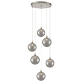 Photograph: Franklite Galaxy 6 Light Satin Nickel Finish Cluster Pendant Complete With Round Smoked Glasses