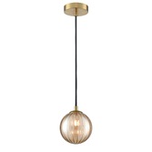 Photograph: Franklite Globe Single Bathroom Pendant In Aged Brass With Amber Ribbed Glass Globe - IP44