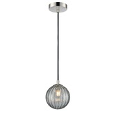 Photograph: Franklite Globe Single Bathroom Pendant In Polished Nickel With Smoked Ribbed Glass Globe - IP44