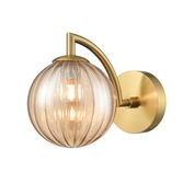 Photograph: Franklite Globe Single Bathroom Wall Light In Aged Brass With Amber Ribbed Glass Globe - IP44