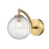 Photograph: Franklite Globe Single Bathroom Wall Light In Aged Brass With Clear Ribbed Glass Globe - IP44