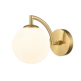 Photograph: Franklite Globe Single Bathroom Wall Light In Aged Brass With Opal Glass Globe - IP44