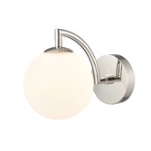 Photograph: Franklite Globe Single Bathroom Wall Light In Polished Nickel With Opal Glass Globe - IP44