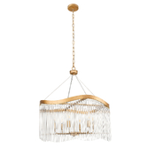 Photograph: Franklite Harp Aged Brass 6 Light Pendant With Clear Glass Rods - 620mm