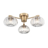 Photograph: Franklite Harvest 3 Light Flush Ceiling Light In Aged Brass With Clear Ribbed Glass Shades