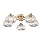 Photograph: Franklite Harvest 5 Light Flush Ceiling Light In Aged Brass With Clear Ribbed Glass Shades