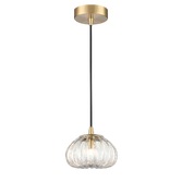 Photograph: Franklite Harvest Single Pendant In Aged Brass With Clear Ribbed Glass