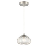 Photograph: Franklite Harvest Single Pendant In Satin Nickel With Clear Ribbed Glass