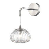 Photograph: Franklite Harvest Single Wall Light In Satin Nickel With Clear Ribbed Glass Shade