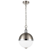 Photograph: Franklite Hemisphere Small Satin Nickel And Chrome Round Pendant Light Complete With Opal Glass
