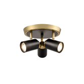 Photograph: Franklite Hollywood Two Tone Matt Black And Brushed Brass Adjustable Round Triple Ceiling Spotlight