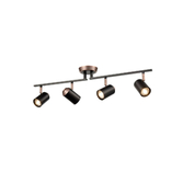 Photograph: Franklite Hollywood Two Tone Matt Black And Copper Adjustable 4 Light Bar Ceiling Spotlight