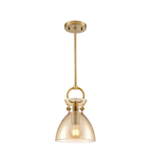 Photograph: Franklite Horizon Pendant Brushed Brass With Amber Glass