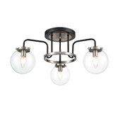 Photograph: Franklite Lithos Two Tone Matt Black/Satin Nickel 3 Light Flush Ceiling Light Complete With Clear Glass Shades