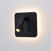 Photograph: Franklite Luca Matt Black Square Adjustable Led Bedside Reader Wall Light Complete With Illuminated Backplate - Switched - 3000K