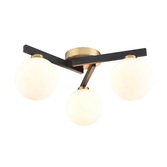 Photograph: Franklite Lunar 3 Light Flush Ceiling Light In Black & Brass With Opal Glass Globes