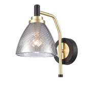 Photograph: Franklite Metro Single Wall Light In Matt Black & Satin Brass With Smoked Textured Glass Shade