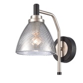 Photograph: Franklite Metro Single Wall Light In Matt Black & Satin Nickel With Smoked Textured Glass Shade