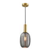 Photograph: Franklite Mezcla Aged Brass Finish Single Pendant Light Complete With 180mm Smoked Chevron Glass Shade