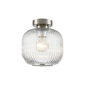 Photograph: Franklite Mezcla Flush Satin Nickel Ceiling Light Complete With 200mm Clear Ribbed Glass Shade