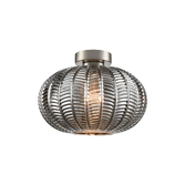 Photograph: Franklite Mezcla Flush Satin Nickel Ceiling Light Complete With 260mm Smoked Chevron Glass Shade