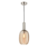 Photograph: Franklite Mezcla Satin Nickel Single Pendant Light Complete With 180mm Amber Chevron Glass Shade