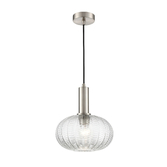 Photograph: Franklite Mezcla Satin Nickel Single Pendant Light Complete With 260mm Clear Chevron Glass Shade