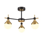 Photograph: Franklite Nexus 3 Light Semi-Flush Ceiling Light In Matt Black & Aged Brass With Opal Glasses